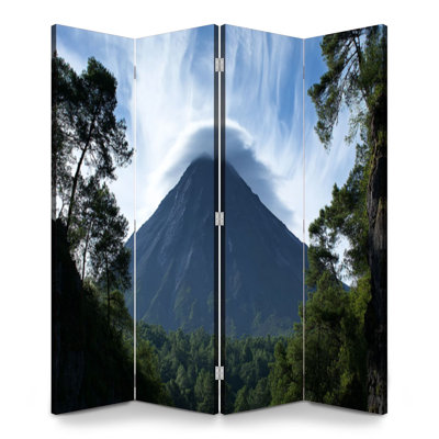 4 Panels Folding Screen Room Divider Royal volcano large tree Canvas Screen Room Separator Freestanding Protective Wall Divider Privacy Partition