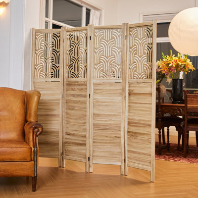 66.9''H Room Divider Paulownia Wood Carved Privacy Screens, Modern minimalist style Separation Wall