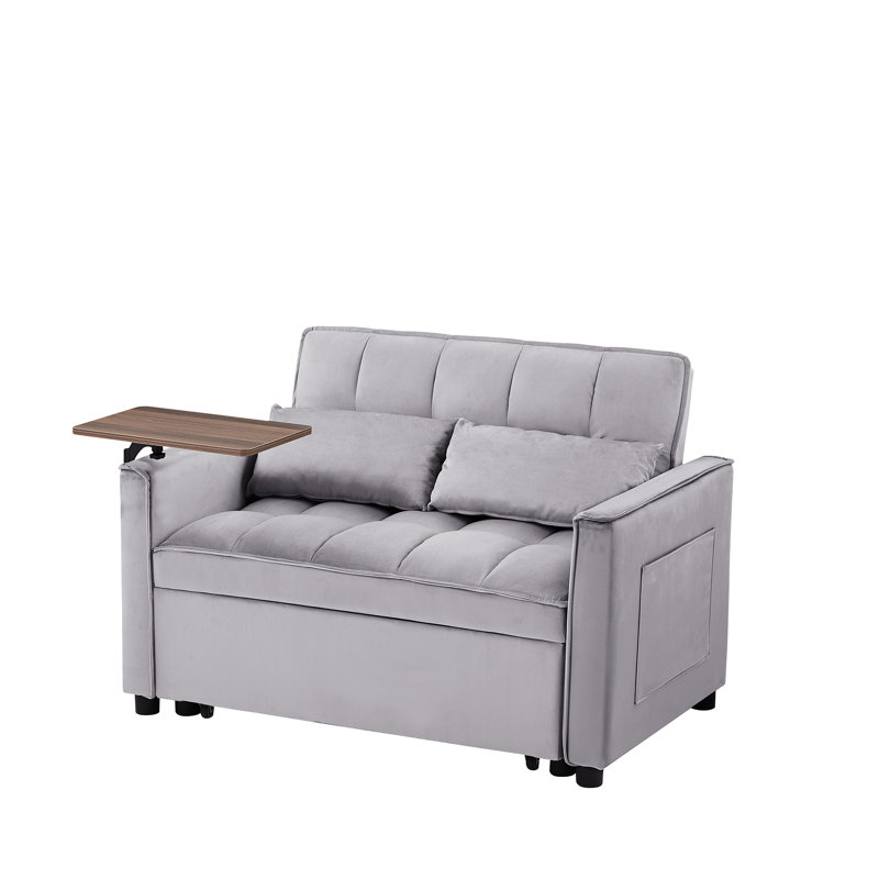 Lit en velours gris - table d'appoint et structure en bois massif avec table, conception moderne, se transforme facilement en lit, positions de confort multiples, qualité pratique et durable