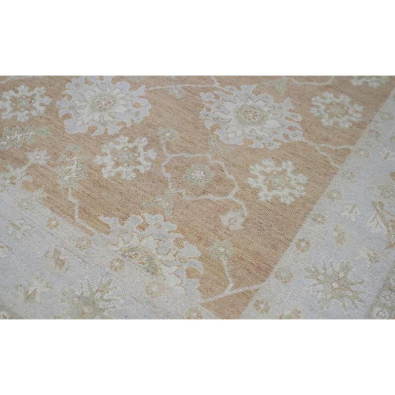 Hand Knotted Wool Oriental Area Rug in Rust/Light Blue