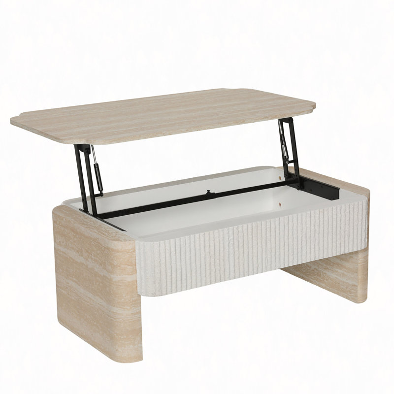 Table basse à plateau relevable, bureau moderne en bois avec rangement caché
