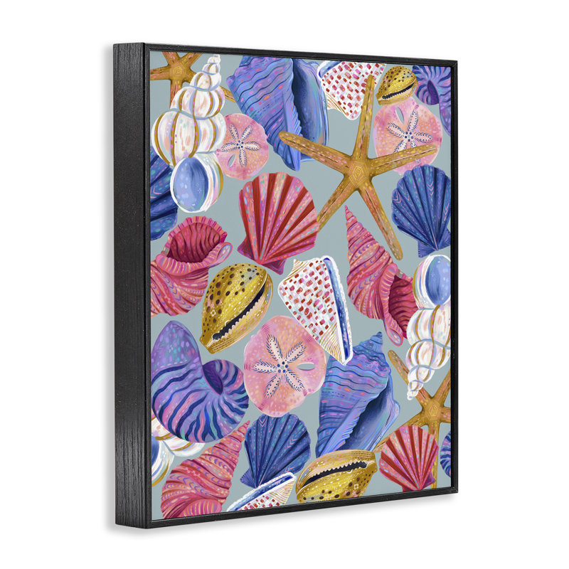  «Bright Seashells Assortment», estampe numérique par Arrolynn Weiderhold, Giclée encadrée noir minuit, H 14 po x l 11 po
