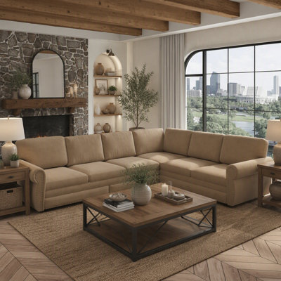 118" L-Shaped Sofa Couch with Pull-Out Bed,Oversize Convertible Sleeper Sofa with Nailhead Trim & Rolled Arm,Chenille Upholstered Sectional Couches, for Living Room, Camel