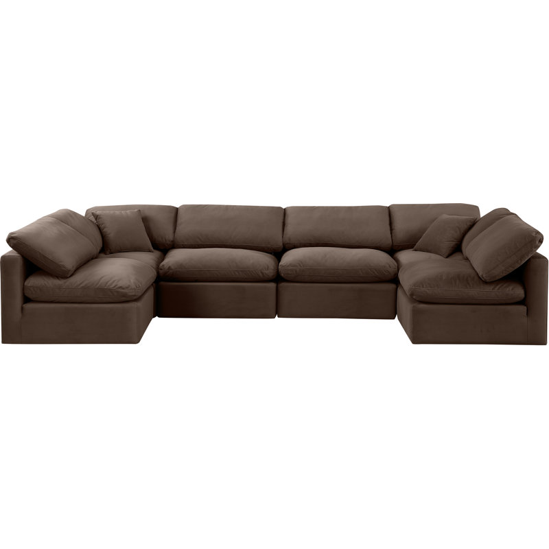 Hinami Velvet U-Shaped Sectional Reversible, Brown Velvet