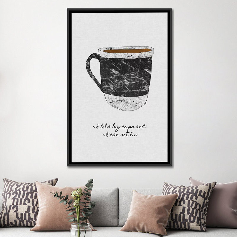 « i like big tasses », reproduction d’impression sur toile, H 48 po x l 32 po x P 1,5 po, Toile avec cadre noir, Pas de tapis