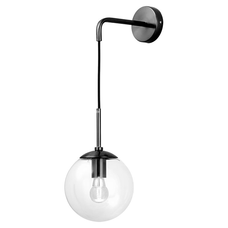 Modern Wall Sconce with Vintage Design - Clear Glass Globe and Retro Light Shade, Matte Black, 20cm H x 20cm W x 20cm D