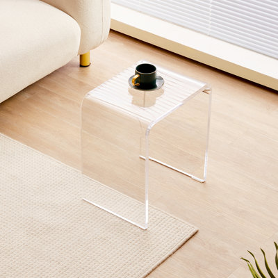 Acrylic End Table, Snack used in Living Room, C-Shaped Lucite Side Table, Clear Acrylic Side Table for Drink, Food, Bedroom, and Study
