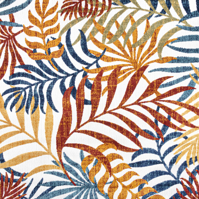 Tapis intérieur / extérieur gris / bleu Mandalay Tropics, Cream/Orange, Rond 5 pi 3 po
