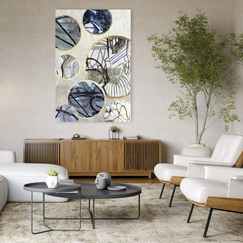 Anneaux métalliques II, art géométrique abstrait moderne, H 48 po x l 32 po