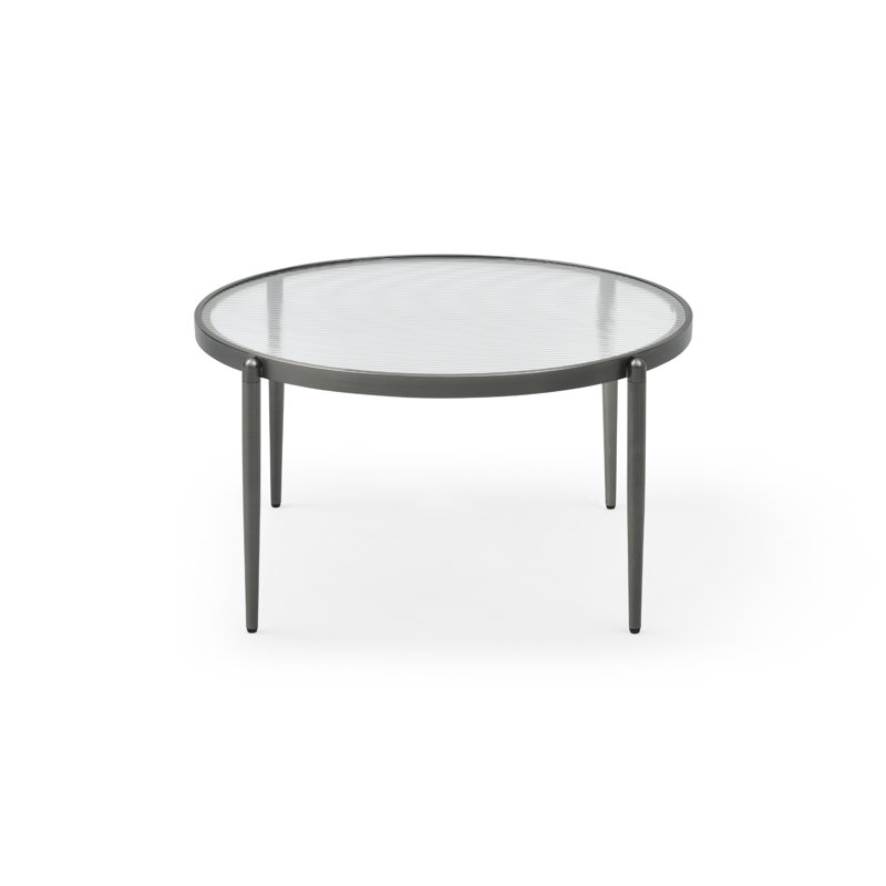 High-Quality Addlie Modern Golden/Charcoal Ribbed Glass Low Profile Round Coffee Table, Brushed Charcoal