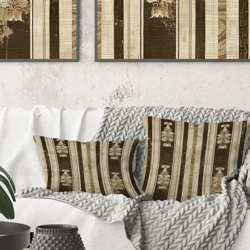 Coussin décoratif à rayures beige et brun II, H 16 po x l 16 po