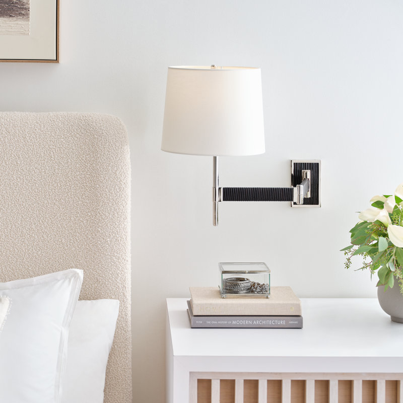 Suzanne Kasler Elle Swing Arm Sconce, Polished Nickel/Black Rattan