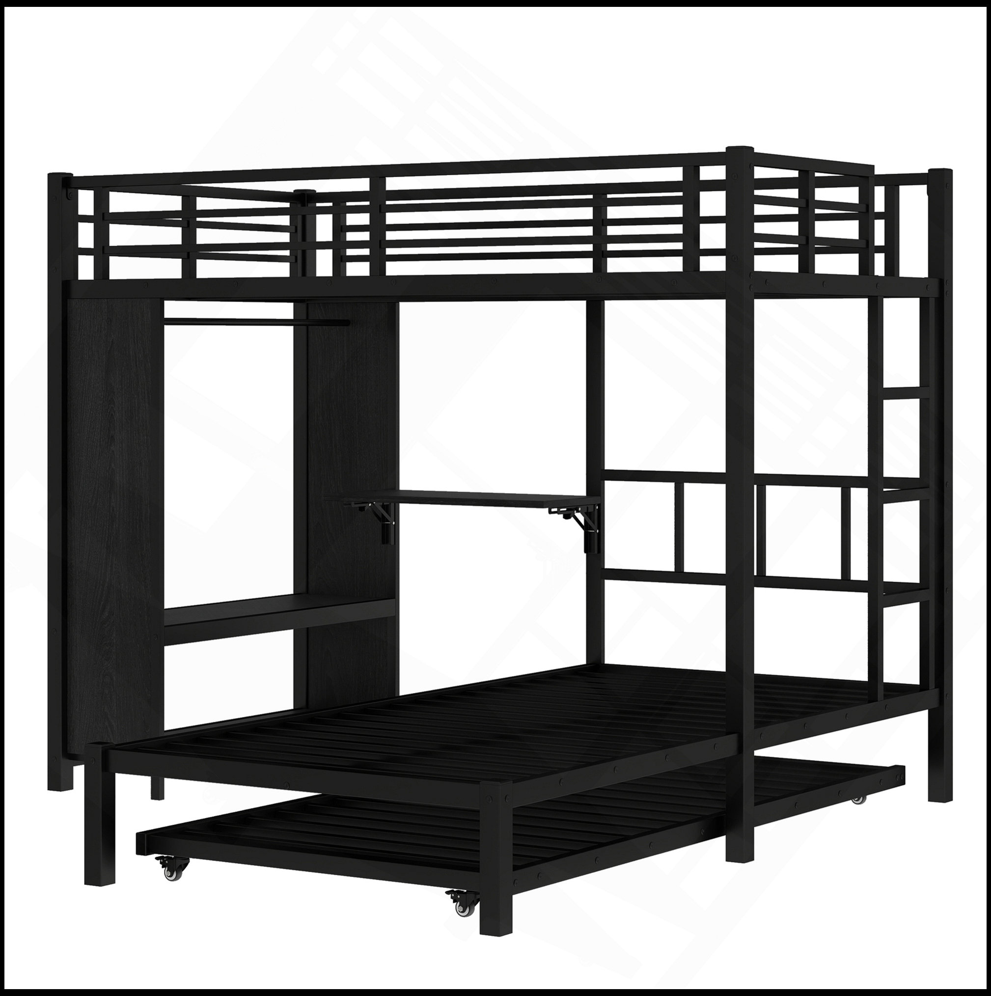 Ivy Bronx Full Over Twin Bunk Bed With Built-In Wardrobe, Metal Bunk ...