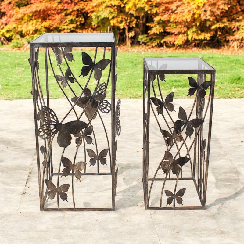 Modern Glass Top Side Table Set of 2 - Hand-Finished Accent Tables for Living Room, Bedroom and Lounge Spaces