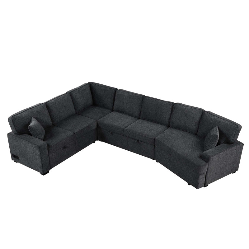 4-Piece Upholstered Sectional, Black