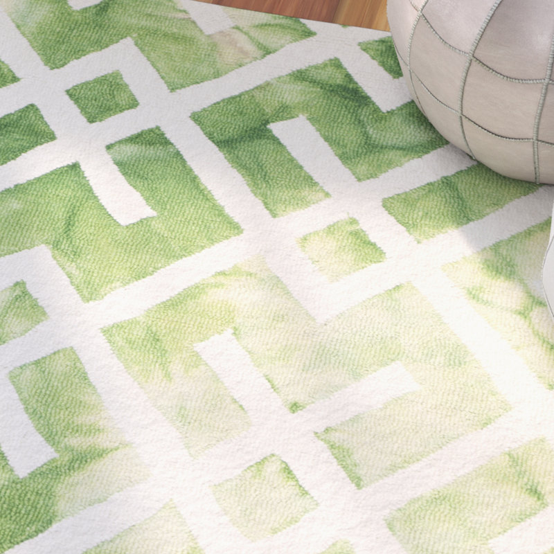 Tapis vert / ivoire en coton tissé à la main Bryauna, Rectangle 4 pi x 6 pi