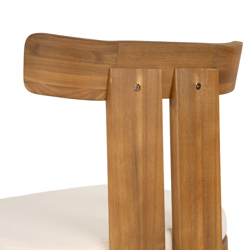Chaise de salle à manger moderne Asteron en bois d'acacia massif avec dossier à lattes et coussin d'assise épais rembourré, pour usage intérieur et extérieur