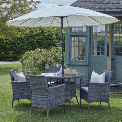 Dubose 8 Seater Rattan Round Garden Dining Set with Parasol