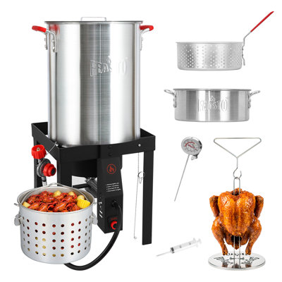 FEASTO Turkey & Fish Fryer Set with 30 Qt and 10 Qt Pots, 50,000 BTU Outdoor Gas Burner