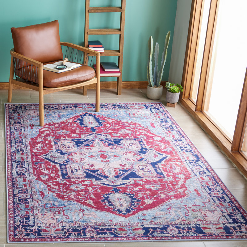 Tapis oriental rouge / bleu marine Sonia, Rectangle 6 pi 6 po x 9 pi