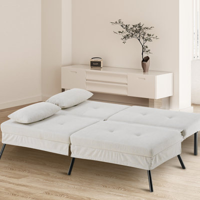 Richas Convertible Futon Sofa Bed, Fabric Futon Couch with Adjustable Backrest, Loveseat Futon Sleeper Recliner for Living Room Furniture