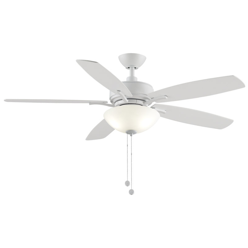 Aire Deluxe 52 inch Indoor Ceiling Fan with LED Bowl Light Kit and Pull Chains - Matte White Matte White blades, Matte White