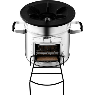 Outdoor Wood Burning Rocket Stove - Stainless Steel Single Door With Carrying Bag, Burns Branches, Ideal For Camp And Backyard Cooking, 14 In Depth, Width, 13.23 Height, 13.93 Lb Weight Portable