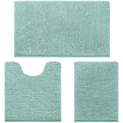  Ensemble de 3 tapis de salle de bain, tapis de bain en chenille ultra doux et antidérapant (bleu coquille d'œuf, 17 po x 24 po + 20 po x 32 po + forme en U 20 po x 24 po)