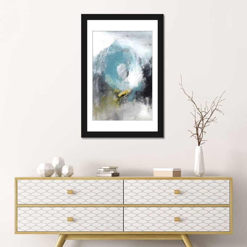 « aquamarine ii », impression sur toile, H 32 po x l 24 po x P 1 po, Papier d'art encadré noir, Blanc