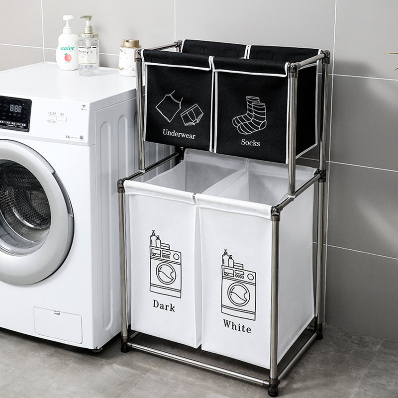 Trieur de linge avec 4 sacs amovibles, conception à 2 niveaux, quatre roues, grande capacité de tri pour les besoins de tri