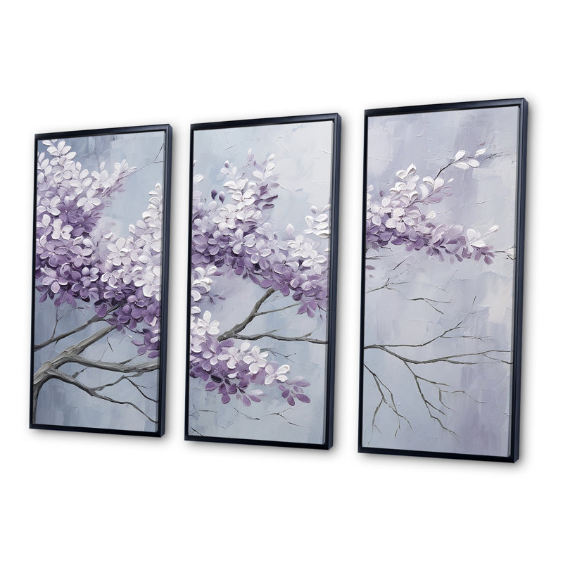 Ensemble d'art mural Maumelle - Lilas, Cadre flottant noir, H 32 po x l 48 po x P 1 po