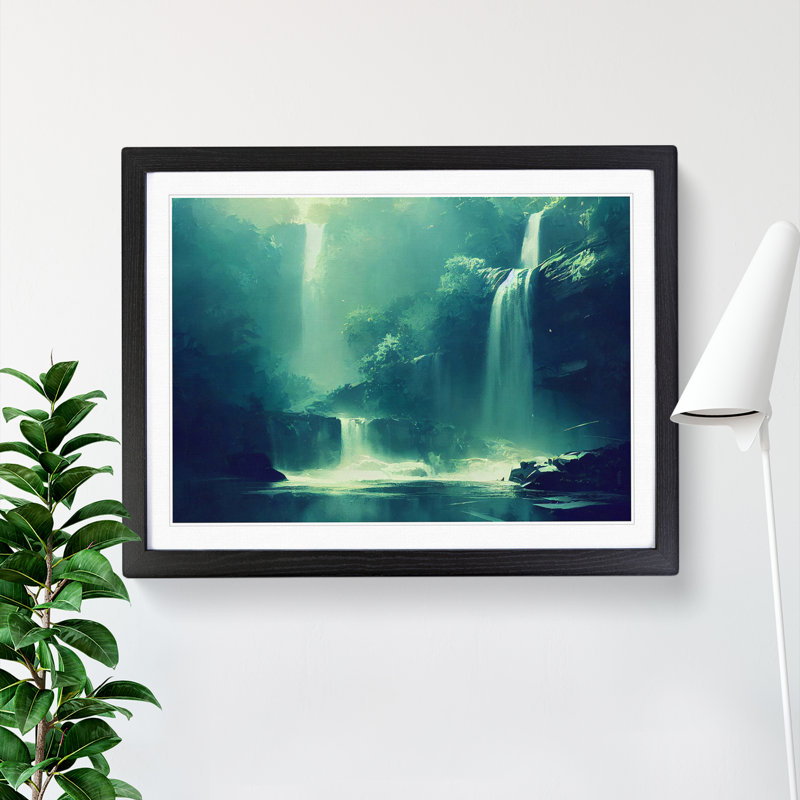 Entrancing Waterfall - Single Picture Frame Print, Black, 46cm H x 64cm W x 2cm D