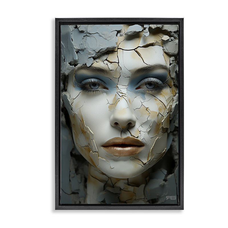 Toile flottante encadrée «Cracked Face Abstraction» par Roozbeh Bahramali, Cadre flottant noir de jais, H 25 po x l 17 po