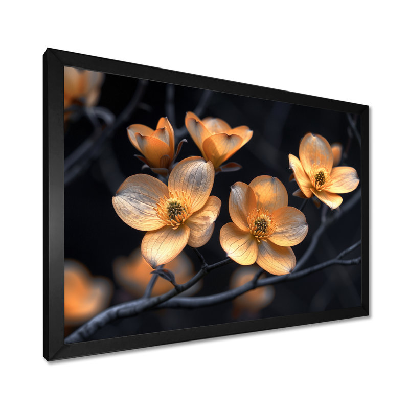 Jaune doré noir heure lumineuse Dogwood I - cornouiller, Toile encadrée noire simple, H 12 po x l 20 po x P 1 po