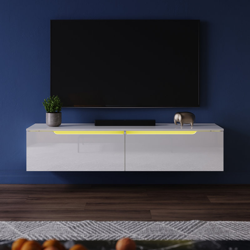 LED TV cabinet Stand for TVs, White, 30cm H x 140cm W x 35cm D