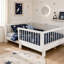 Lit double sur pied en bois Montessori avec garde-corps, lit de jour convertible 3-en-1 en lit plateforme pour enfants, cadre de lit multifonctionnel pour chambre de garçon, blanc-509366478-509366477