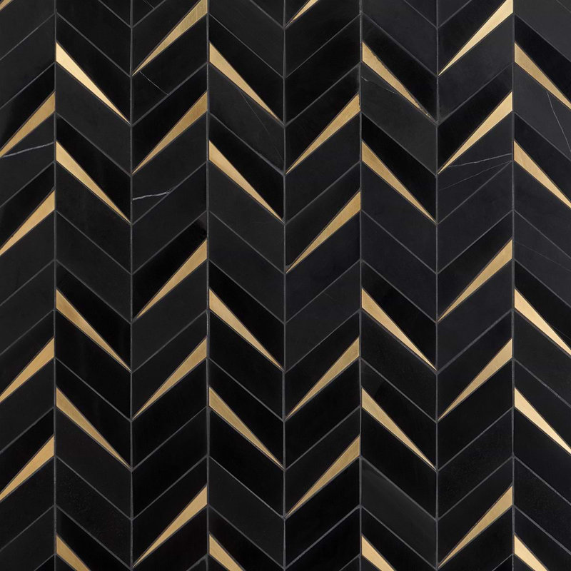 Vara Polished Marble And Brass Mosaic, Nero