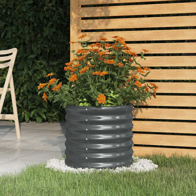 Garden Planter Anthracite Powder-Coated Steel Medium Outdoor Planter Modern, Anthracite, 15.7" H x 15.7" W x 14.2" D