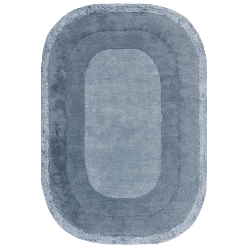 Francisca Bordered Oval Tufted Blue Area Rug, Oval 160 x 230 cm