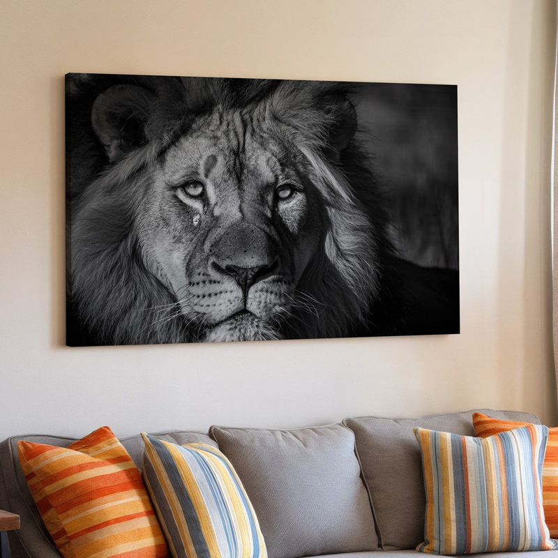 Toile, portrait rapproché d'un lion majestueux capturant son art mural, H 9 po x l 12 po
