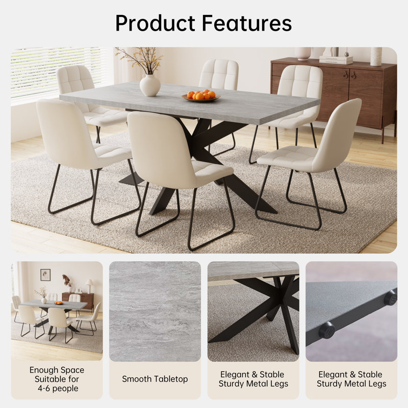 Derose Kitchen Dining Set, Extendable Dining Kitchen Table with Dining Chairs, 7 Pieces: Table, 6 Chairs, White