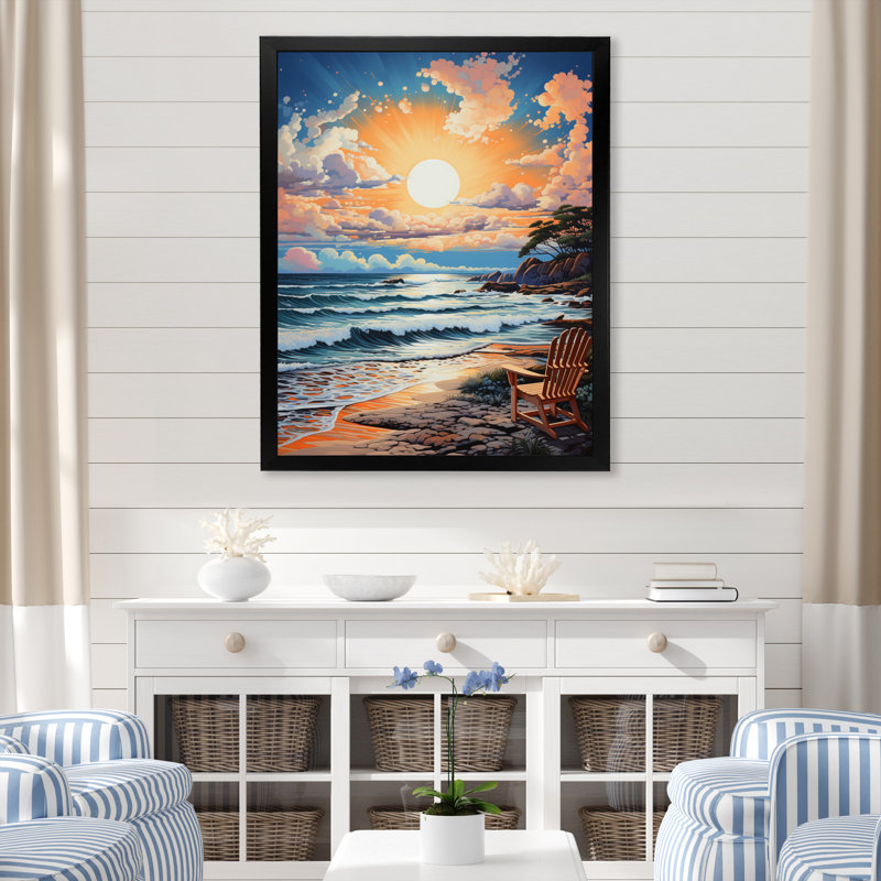 Beach Bliss Pointillism - impression, Cadre photo noir, H 20 po x l 12 po x P 1 po