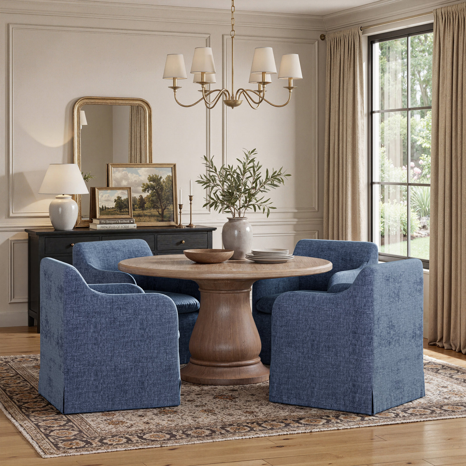 Slipcovered Dining Armchair, Slate Blue