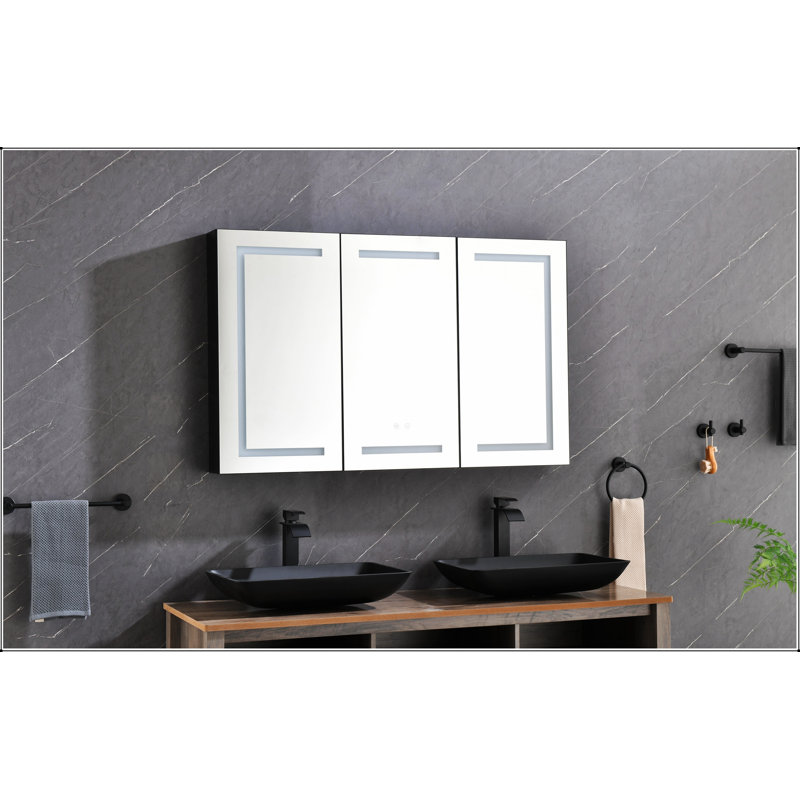 Armoire à pharmacie 48X30 à DEL avec lumières réglables, désembueur, horloge, affichage de la température et USB
