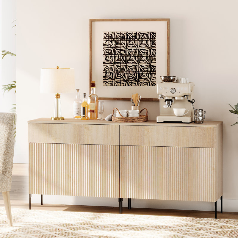 Buffet en bois rosé de 63 po Union avec portes et tiroirs, armoire de rangement moderne 2-en-1 pour cuisine, salle à manger