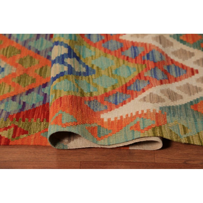 Tapis oriental coloré en laine Kilim 8 x 10
