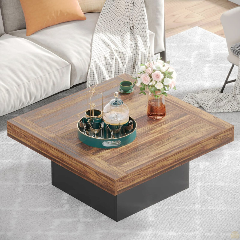 35.4 Inches Farmhouse Square LED Coffee Table
