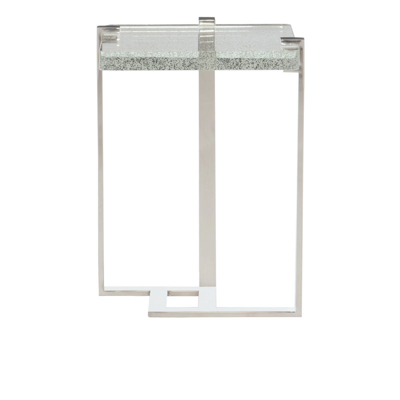 Transitional Silver Rectangular Metal and Glass End Table
