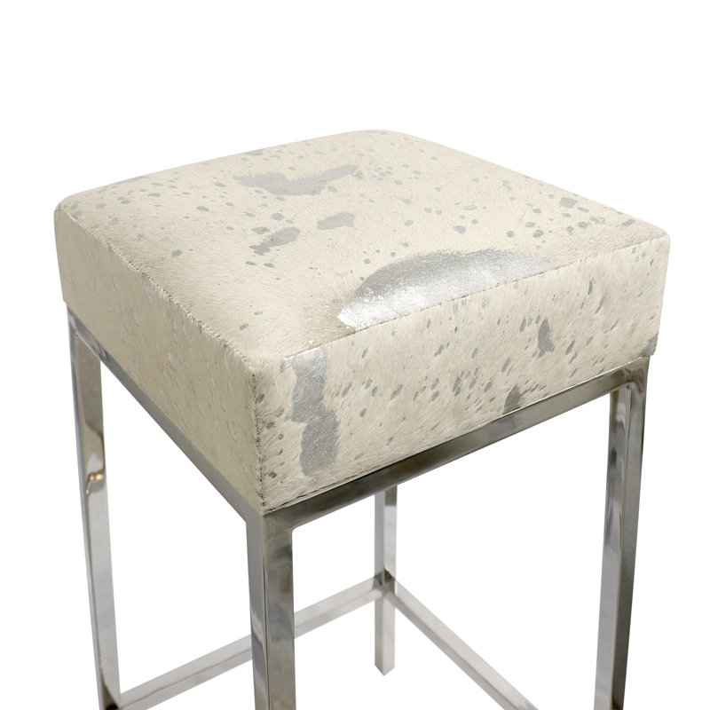 Tabouret de bar en acier inoxydable et cuir de vache Safari