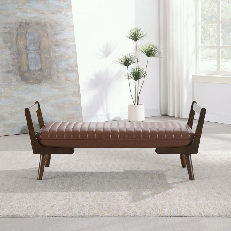 Banc Mid-Century avec similicuir et structure en bois massif